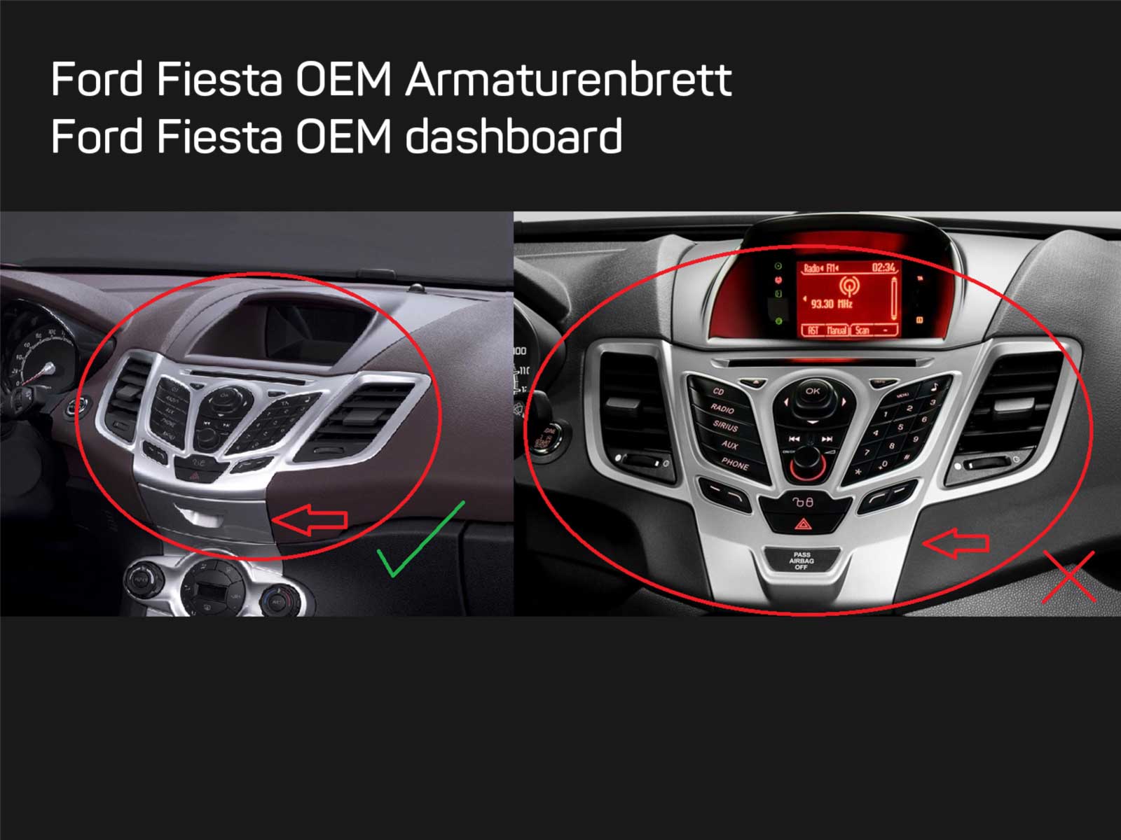 Einbaurahmen für Doppel DIN Autoradio in Ford Focus, Fiesta, Fusion,  Transit, Mondeo, Kuga - schwarz